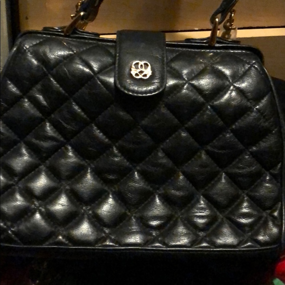 Vintage Black Italian leather quilted satchel